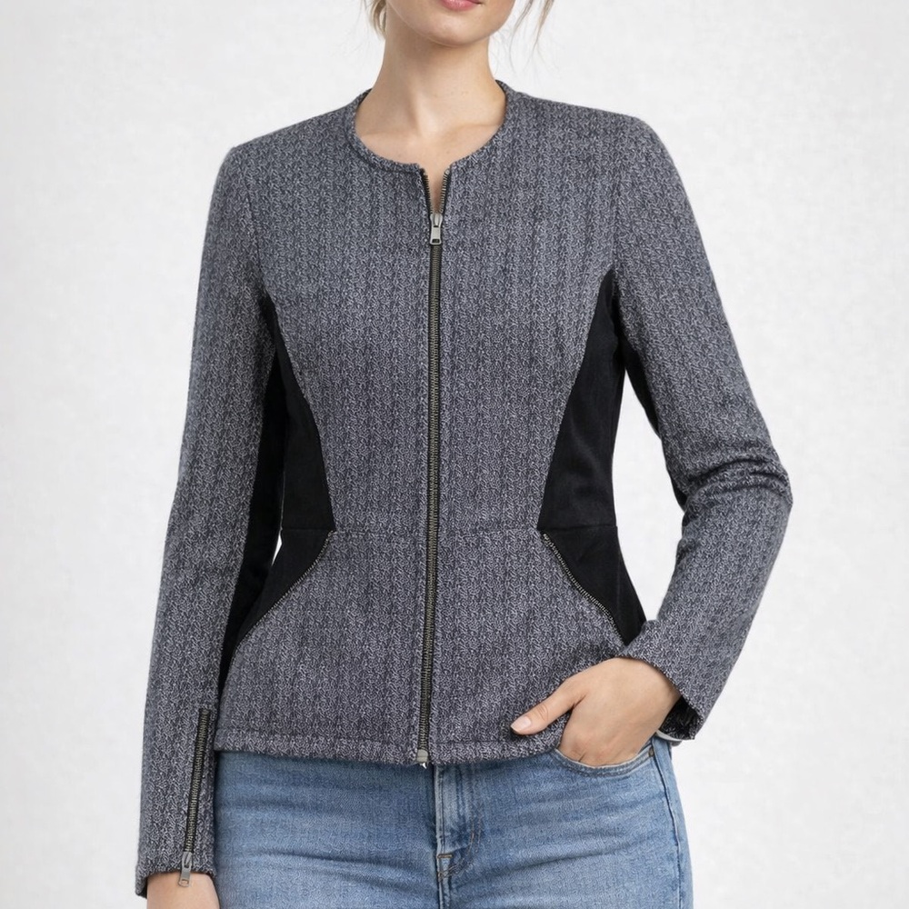 Maison Scotch Women's Blazer Jacket Full Zip Cotton Wool Blend Gray Black